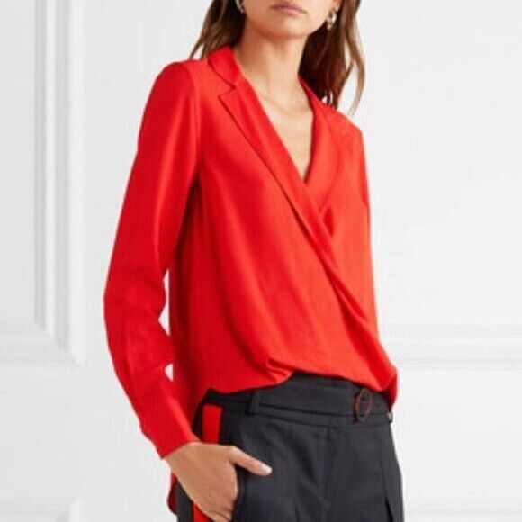 RAG & Bone Dean drape front long sleeve vneck blouse Fire red size XS $350 - Picture 1 of 6